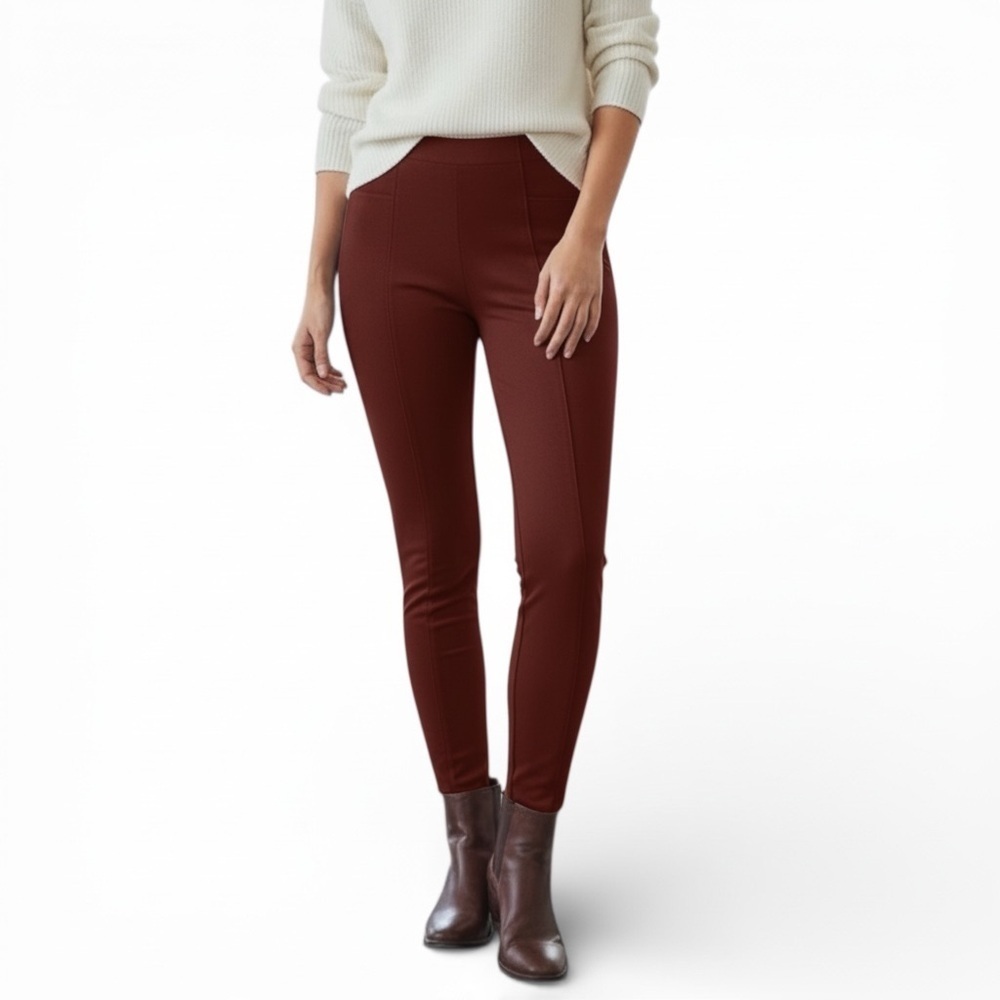 Spanx Stretch Faux Suede Leggings Dark Terracotta Burgundy Size Med New With Tag